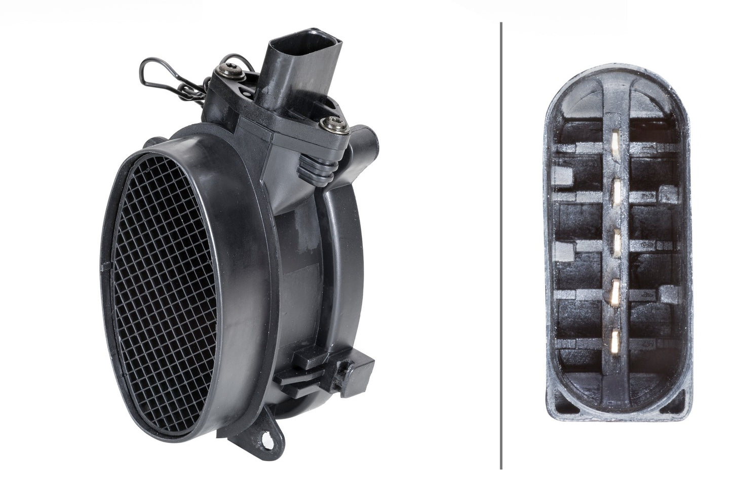 HELLA Mass Air Flow Sensor - oval - 5-pin connector - Bolted 8ET358095-021
