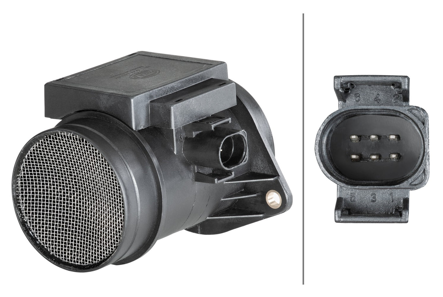 HELLA Mass Air Flow Sensor - 6-pin connector - Pipe-neck 8ET009149-671
