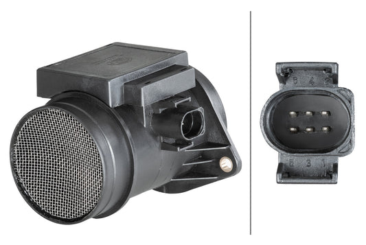 HELLA Mass Air Flow Sensor - 6-pin connector - Pipe-neck 8ET009149-671