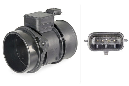 HELLA Mass Air Flow Sensor - 4-pin connector - Pipe-neck 8ET358095-131