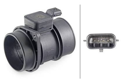 HELLA Mass Air Flow Sensor - 4-pin connector - Pipe-neck 8ET358095-161
