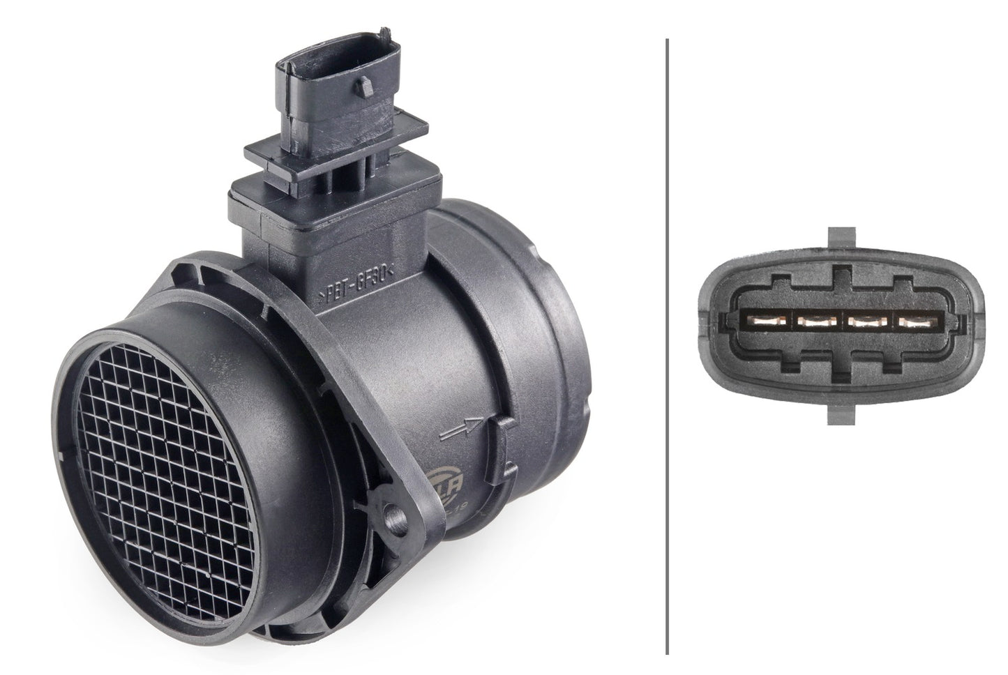 HELLA Mass Air Flow Sensor - 4-pin connector - Pipe-neck 8ET358095-191