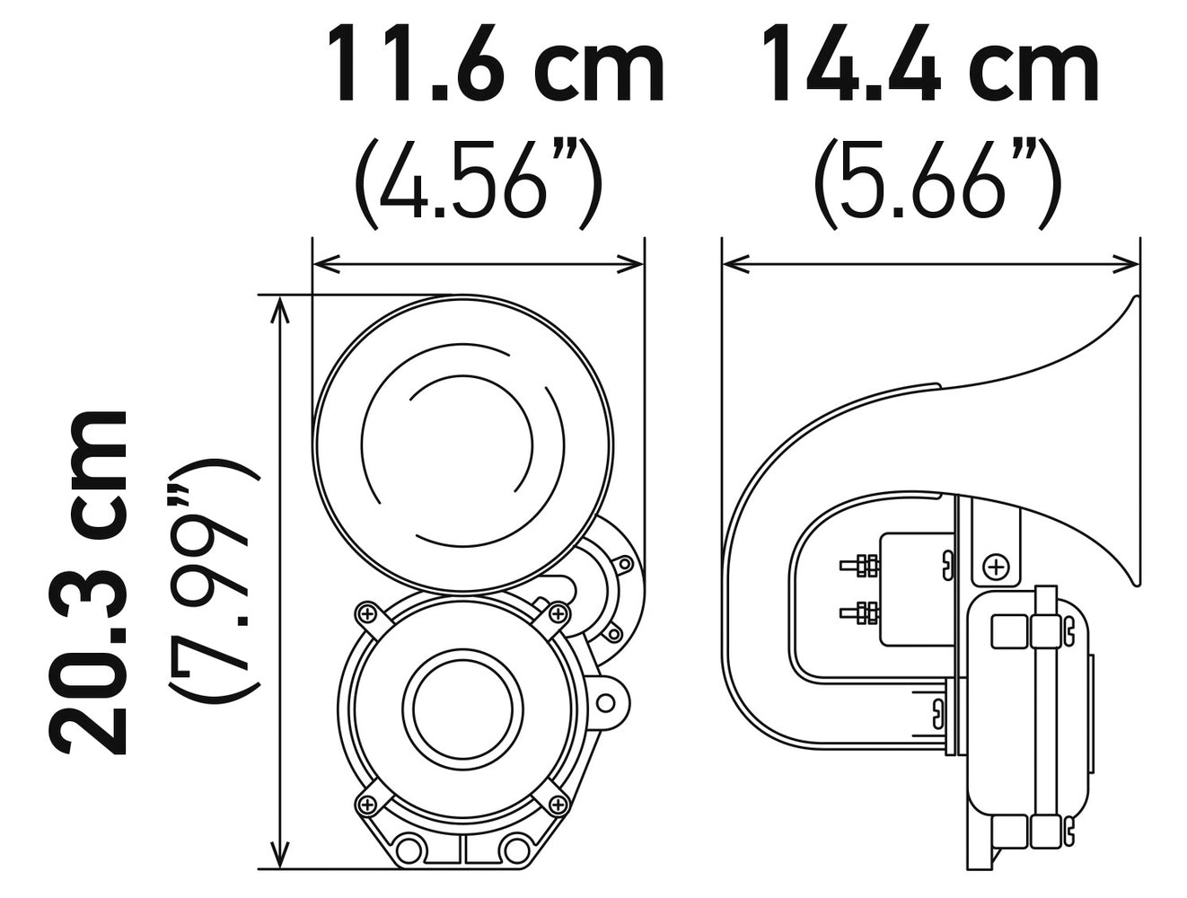 HELLA Trumpet Horn CA20 - 12/24V - 115dB(A) - High Tone - Quantity: 1 3PA013410-011
