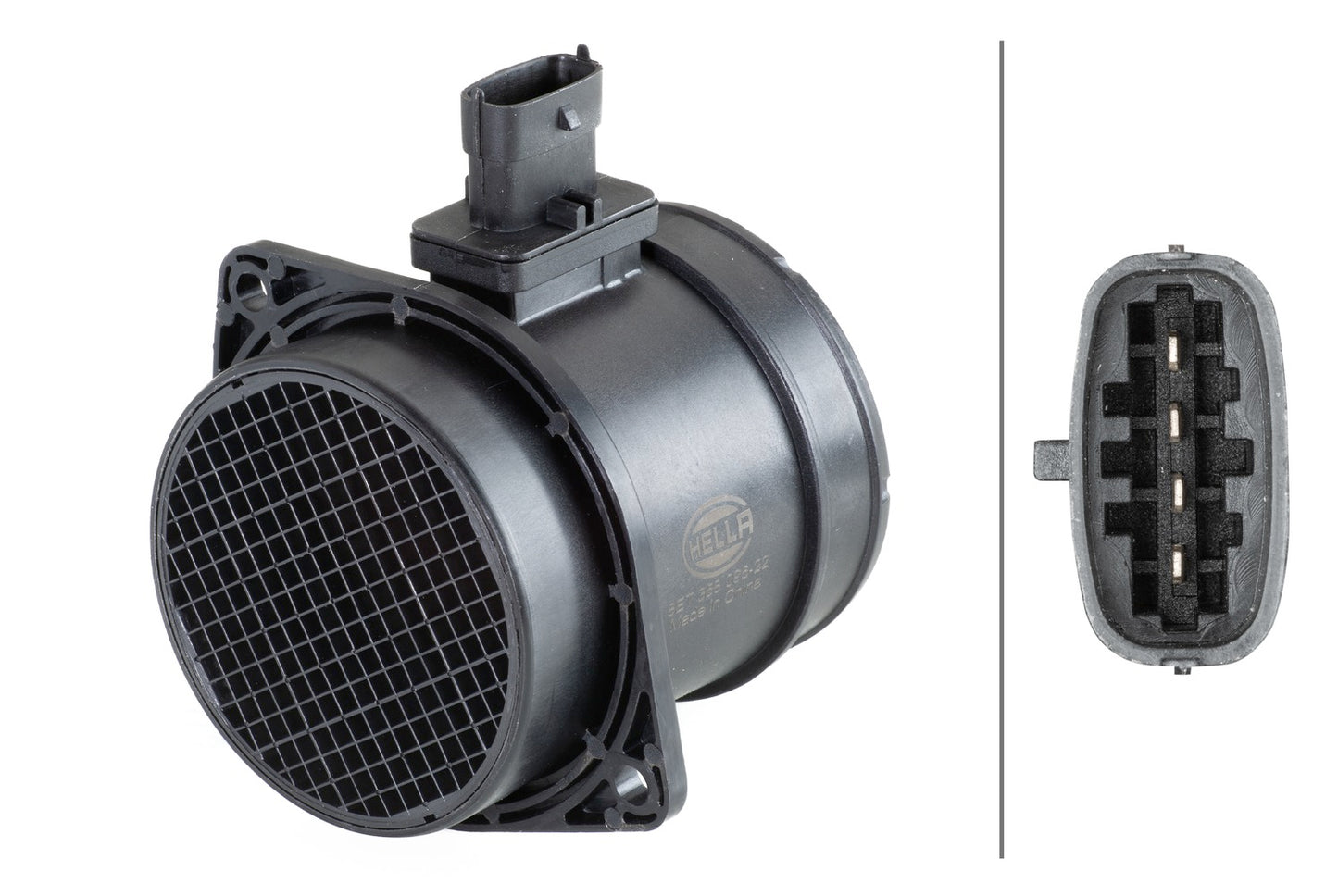 HELLA Mass Air Flow Sensor - 4-pin connector - Pipe-neck 8ET358095-221