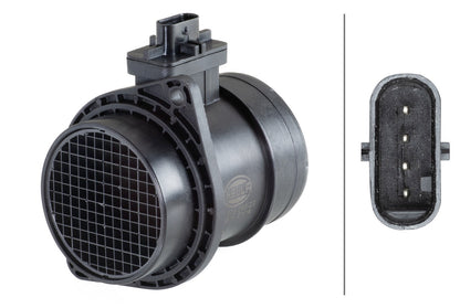 HELLA Mass Air Flow Sensor - 4-pin connector - Pipe-neck 8ET358095-291