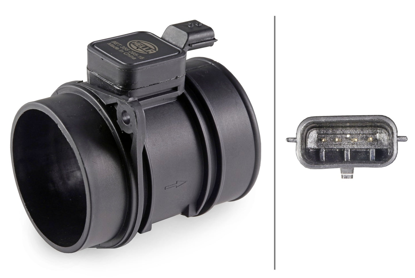 HELLA Mass Air Flow Sensor - 4-pin connector - Pipe-neck 8ET358095-181