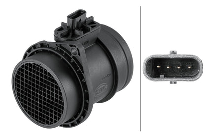 HELLA Mass Air Flow Sensor - 4-pin connector - Pipe-neck 8ET358095-251