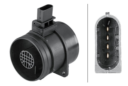 HELLA Mass Air Flow Sensor - 4-pin connector - Pipe-neck 8ET358095-301