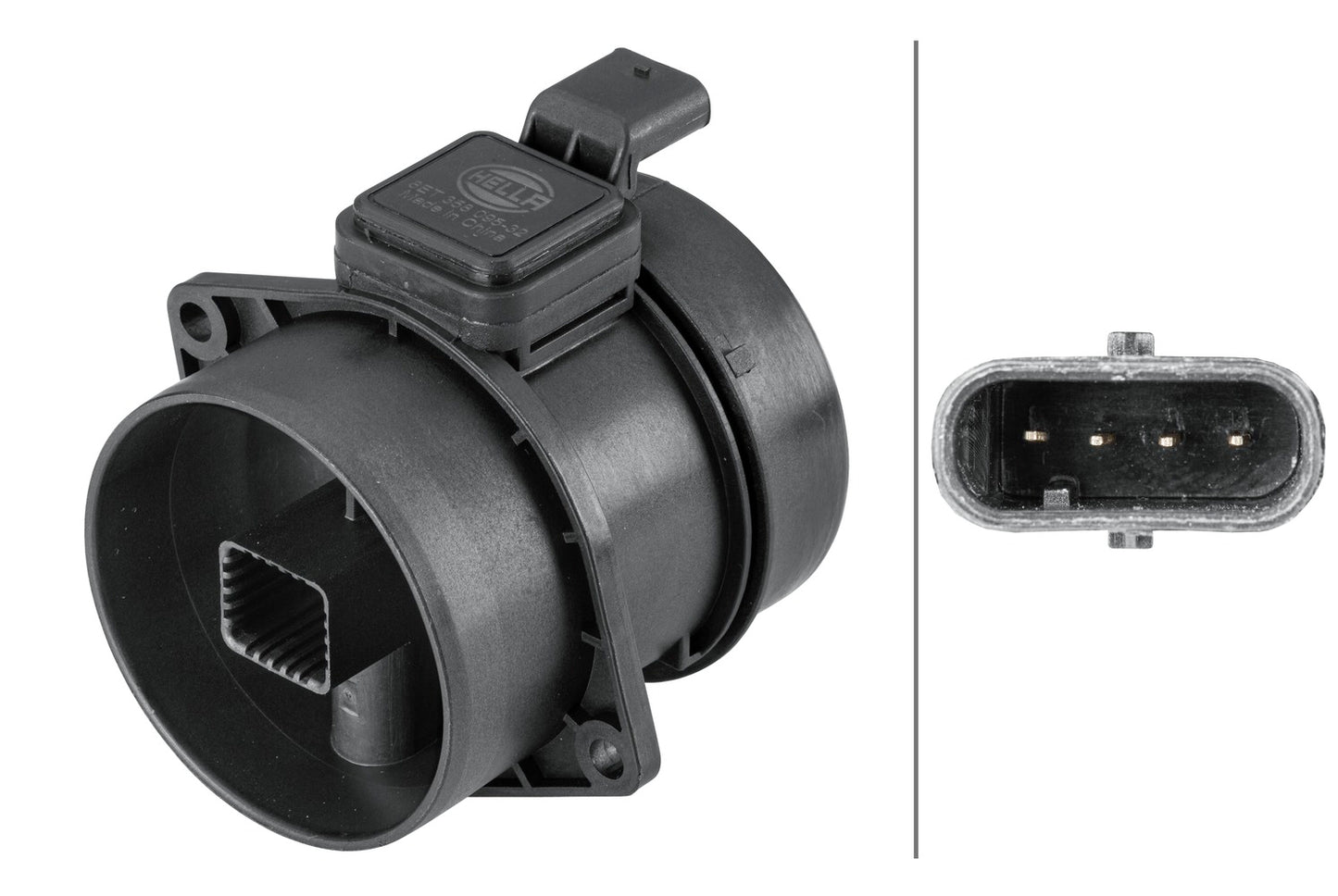 HELLA Mass Air Flow Sensor - 4-pin connector - Pipe-neck 8ET358095-321