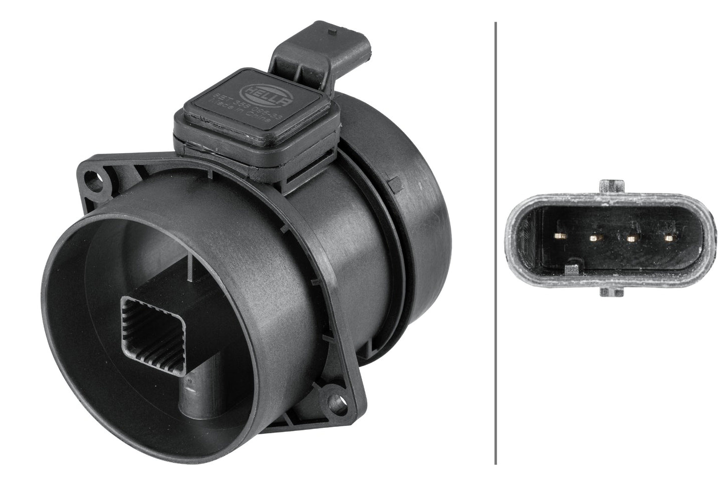 HELLA Mass Air Flow Sensor - 4-pin connector - Pipe-neck 8ET358095-331