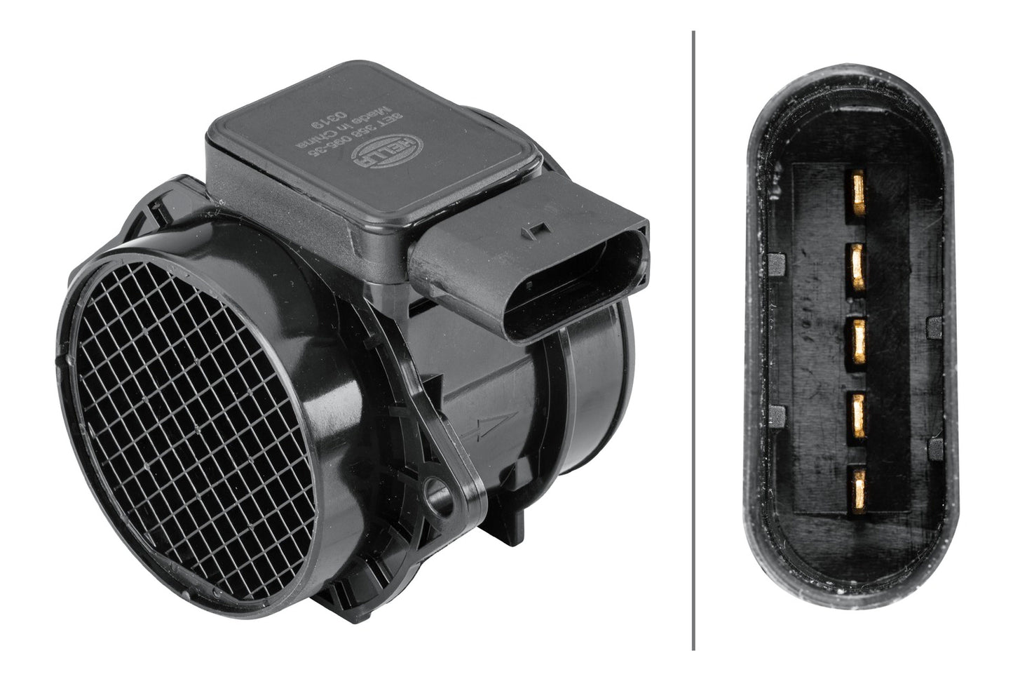 HELLA Mass Air Flow Sensor - 5-pin connector - Pipe-neck 8ET358095-351
