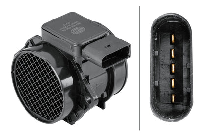 HELLA Mass Air Flow Sensor - 5-pin connector - Pipe-neck 8ET358095-351