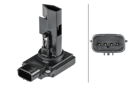 HELLA Mass Air Flow Sensor - 4-pin connector - Bolted 8ET358095-391