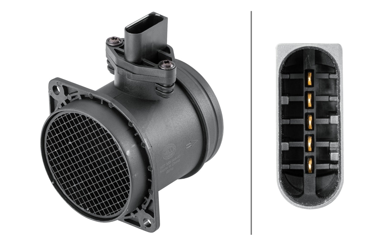 HELLA Mass Air Flow Sensor - 5-pin connector - Pipe-neck 8ET358095-401