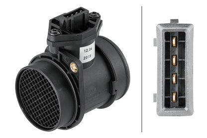 HELLA Mass Air Flow Sensor - 4-pin connector - Pipe-neck 8ET358095-411