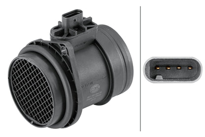 HELLA Mass Air Flow Sensor - 4-pin connector - Pipe-neck 8ET358095-451