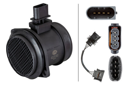 HELLA Mass Air Flow Sensor - 4-pin connector - Pipe-neck 8ET009149-211