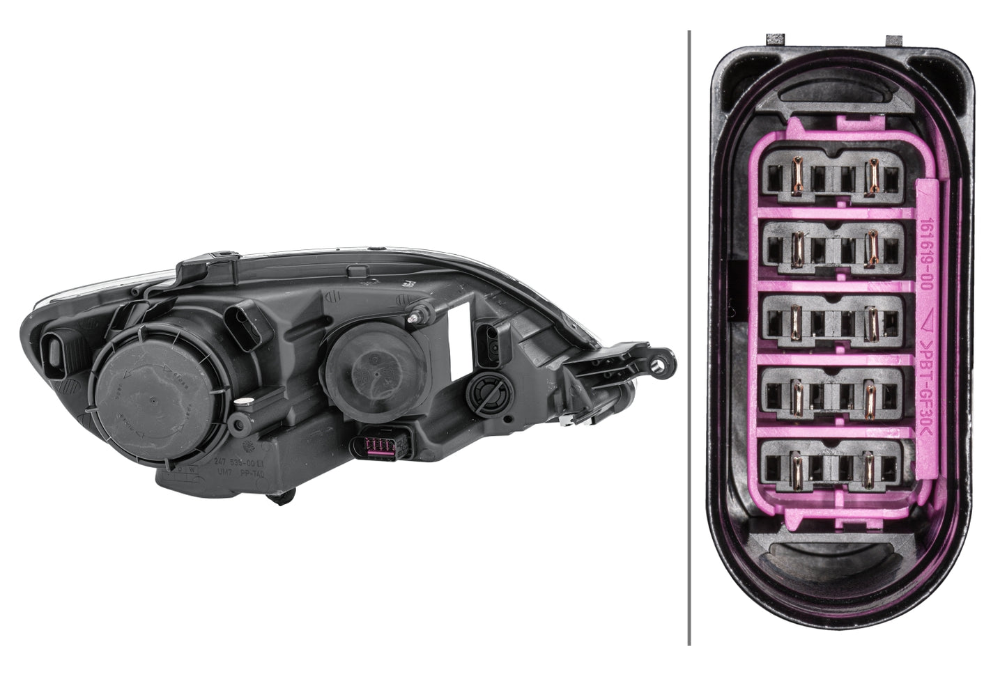 HELLA FF/Halogen-Headlight - left - for e.g. VW Golf Plus (5M1, 521) 1EE009948-051