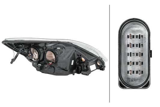 HELLA Halogen-Headlight - left - for e.g. Ford Focus II (DA_, HCP, DP) 1EE354257-011