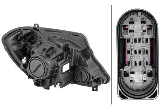 HELLA Halogen/FF-Headlight - left - for e.g. Mercedes-Benz Sprinter 3,5-T Box (906) 1ED011030-111