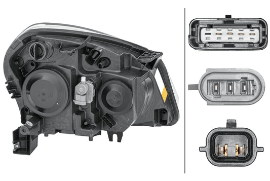 HELLA Halogen-Headlight - left - for e.g. Nissan Qashqai I (J10, NJ10, JJ10E) 1EF238042-011