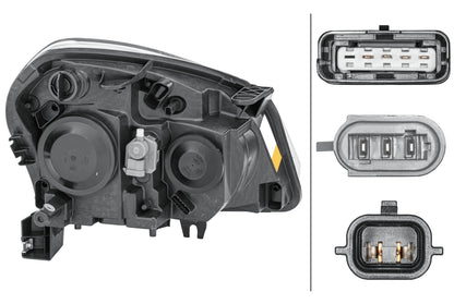 HELLA Halogen-Headlight - left - for e.g. Nissan Qashqai I (J10, NJ10, JJ10E) 1EF238042-011