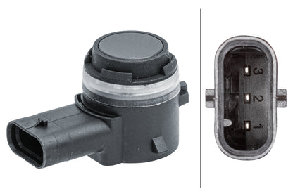 HELLA Sensor, park distance control - angled - 3-pin connector - Plugged 6PX358141-261