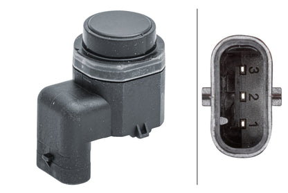 HELLA Sensor, park distance control - angled - 3-pin connector - Plugged 6PX358141-281