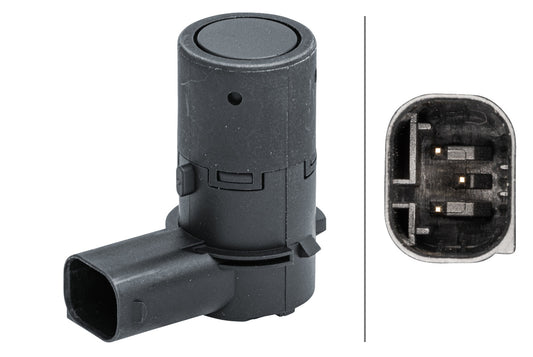 HELLA Sensor, park distance control - angled - 3-pin connector - Plugged 6PX358141-301
