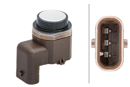 HELLA Sensor, park distance control - angled - 3-pin connector - Plugged 6PX358141-321