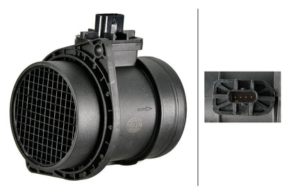 HELLA Mass Air Flow Sensor - 4-pin connector - Pipe-neck 8ET358166-491
