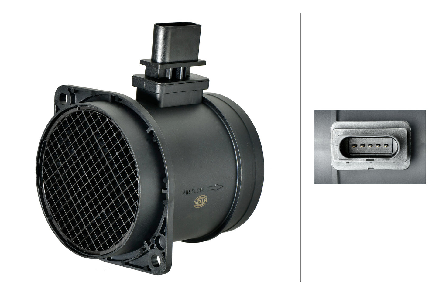 HELLA Mass Air Flow Sensor - 5-pin connector - Pipe-neck 8ET358166-551