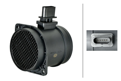 HELLA Mass Air Flow Sensor - 5-pin connector - Pipe-neck 8ET358166-551
