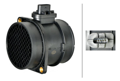HELLA Mass Air Flow Sensor - 5-pin connector - Pipe-neck 8ET358166-571