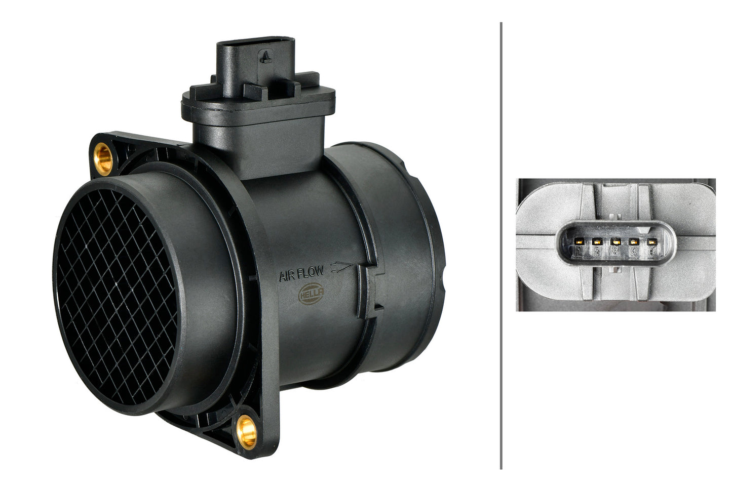 HELLA Mass Air Flow Sensor - 5-pin connector - Pipe-neck 8ET358166-581