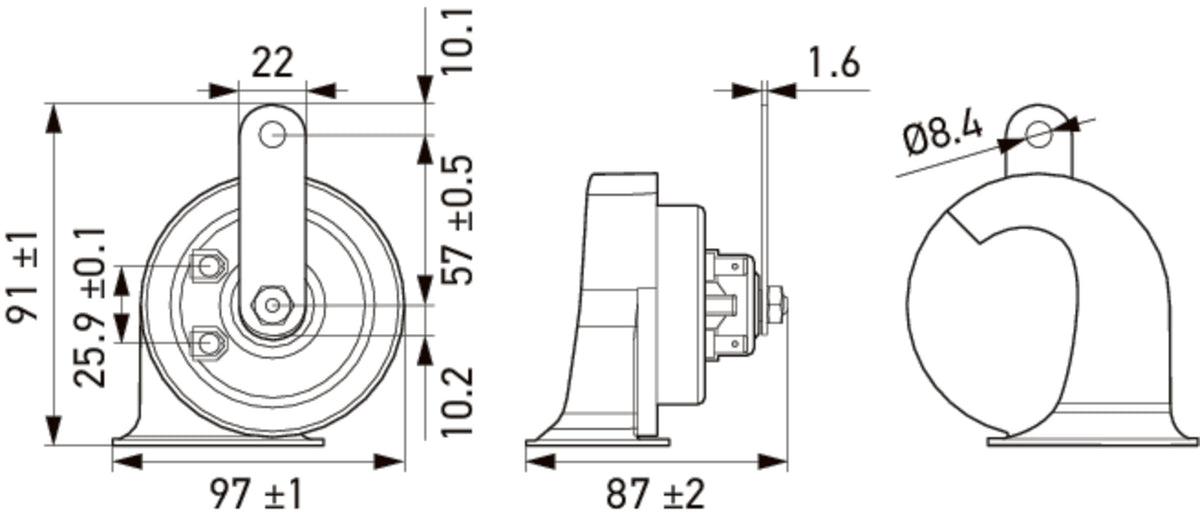 HELLA Trumpet Horn - HELLA eLONG-LIFE HORN TE40 SET - 12V - 112dB(A) - High Tone/Low T 3FH007728-981