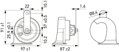 HELLA Trumpet Horn - HELLA eLONG-LIFE HORN TE40 SET - 12V - 112dB(A) - High Tone/Low T 3FH007728-981