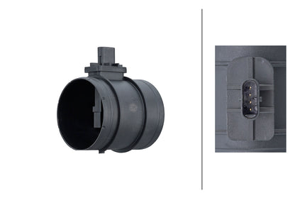 HELLA Mass Air Flow Sensor - 4-pin connector - Pipe-neck 8ET358166-451