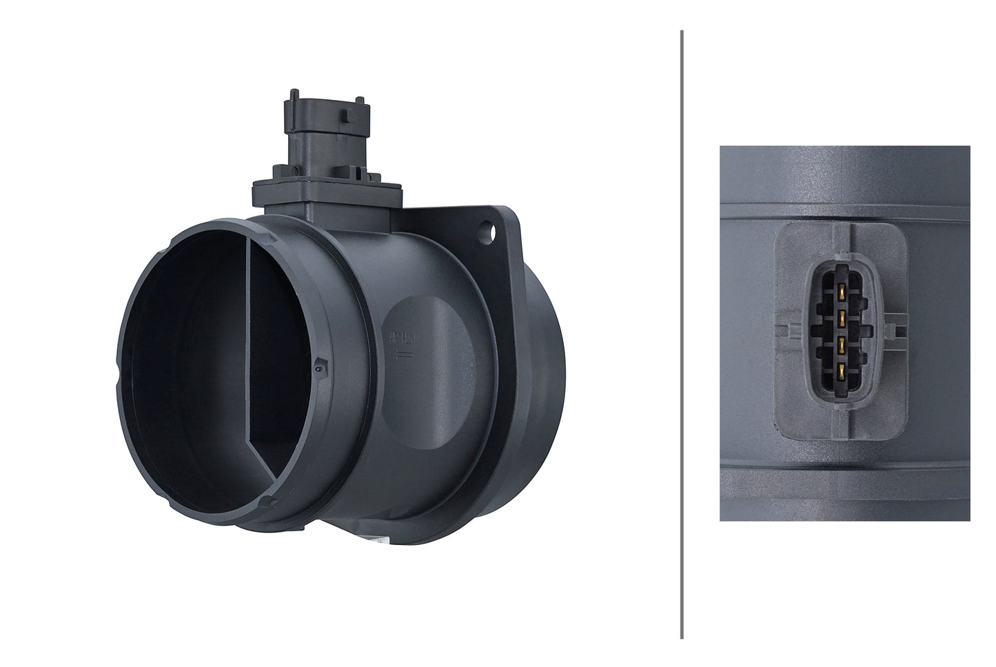 HELLA Mass Air Flow Sensor - 4-pin connector - Pipe-neck 8ET358166-611