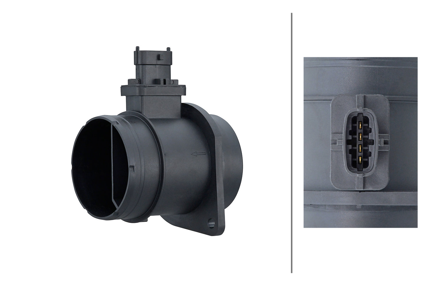HELLA Mass Air Flow Sensor - 4-pin connector - Pipe-neck 8ET358166-621
