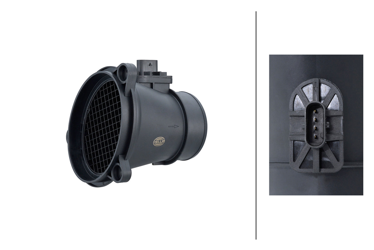 HELLA Mass Air Flow Sensor - 4-pin connector - Pipe-neck 8ET358166-631