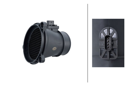 HELLA Mass Air Flow Sensor - 4-pin connector - Pipe-neck 8ET358166-631