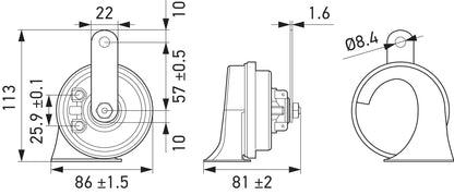 HELLA Trumpet Horn - HELLA ESSENTIAL HORN TE20 SET - 12V - 110dB(A) - High Tone/Low To 3FH011225-831
