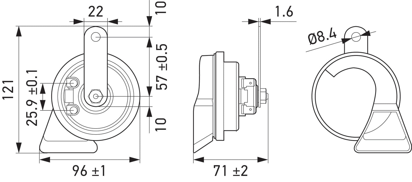 HELLA Trumpet Horn - HELLA ESSENTIAL HORN TE22 - 12V - 110dB(A) - High Tone - Quantity 3FG011225-241