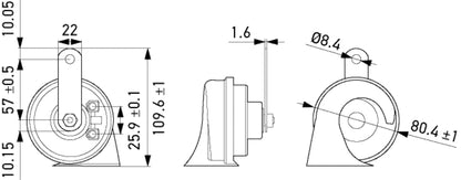 HELLA Signal Horn - HELLA OE-CONNECT HORN TE26 SET - 12V - 110dB(A) - Low Tone/High To 3FH012010-191