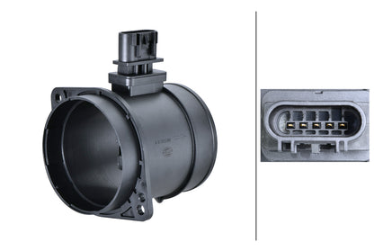 HELLA Mass Air Flow Sensor - 5-pin connector - Pipe-neck 8ET358166-511