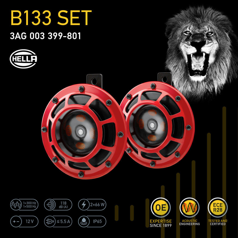 HELLA Signal Horn - HELLA PERFORMANCE HORN B133 SET - 12V - 118dB(A) - Low Tone/High T 3AG003399-801
