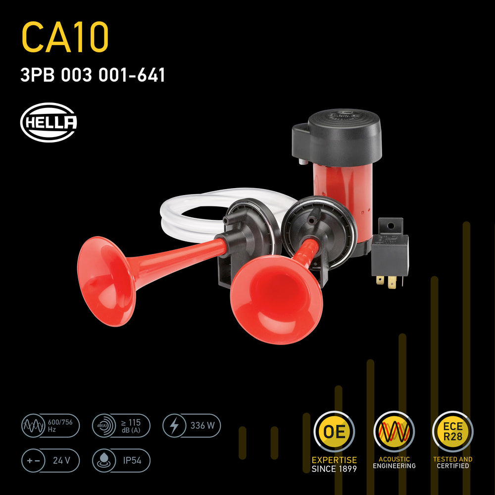 HELLA Trumpet Horn CA10 - 24V - 115dB(A) - High Tone/Low Tone - Quantity: 1 3PB003001-641