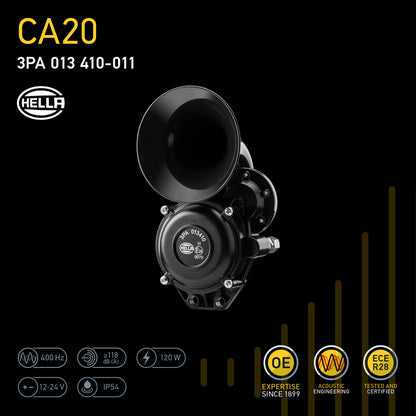 HELLA Trumpet Horn CA20 - 12/24V - 115dB(A) - High Tone - Quantity: 1 3PA013410-011