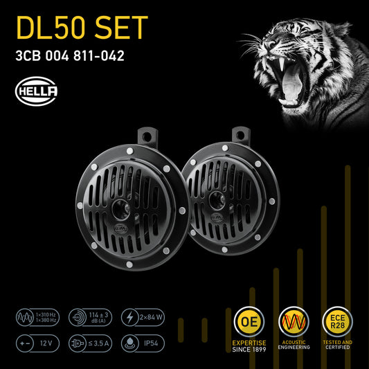 HELLA Signal Horn - HELLA HEAVY DUTY HORN DL50 SET - 12V - 114dB(A) - Low Tone/High To 3CB004811-042